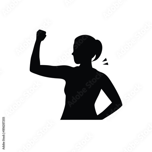 Strong woman flexing her bicep silhouette icon