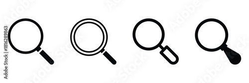 Search icon set. Search icon button, magnifying glass loupe sign symbol, magnifier icon. Magnifying glass linear icon collection. Editable line stroke icon.