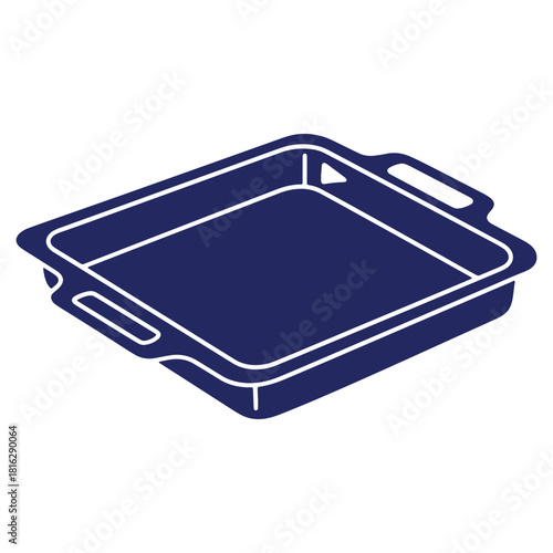 Deep blue baking dish illustration ready for cooking and baking homemade recipes in the kitchen for family and friends