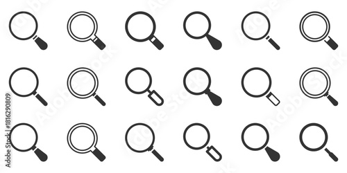 Loupe icons set. Magnifying glass icon, magnifier icon. Search icon. Vector illustration. EPS 10