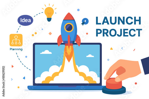 Launch project now! Press the button to initiate a new business idea, planning, and strategy for a quick start towards success