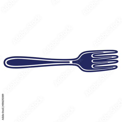 Elegant blue fork on white background ideal for culinary websites and food blogs showing a simple dining element