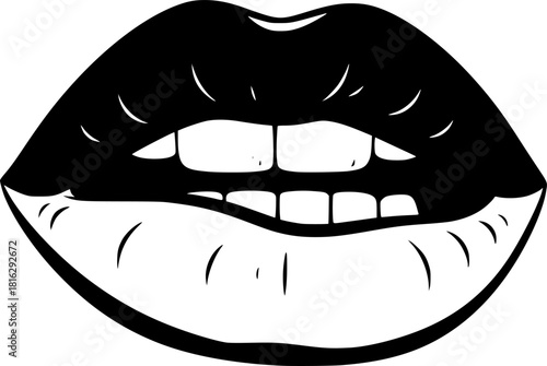Lips | Black and White Vector illustration
