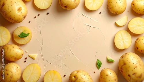 Fresh potatoes and lemons displayed on a neutral background for a cooking preparation setting