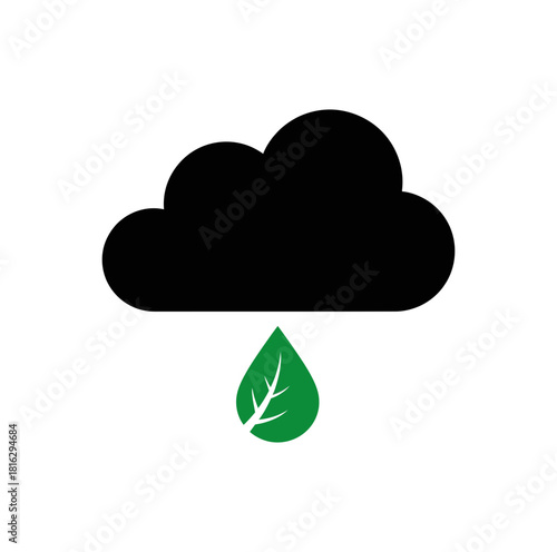 Green leaf falling from a dark cloud representing environmental concerns and sustainable solutions
