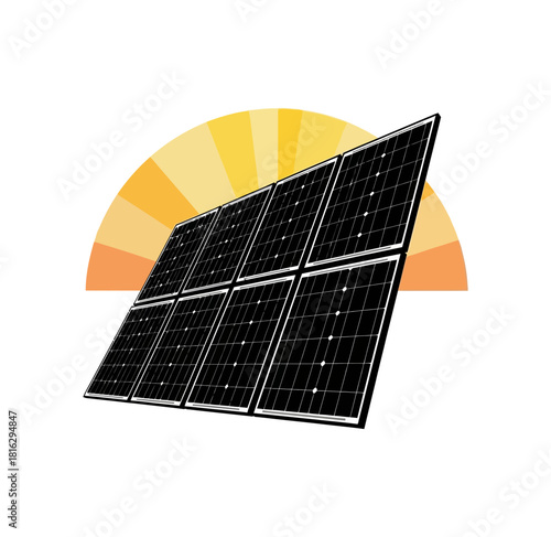 Solar panels harnessing the sun's energy for sustainable power generation on a black background
