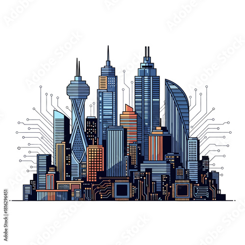 Smart City Skyline with Digital Connections.