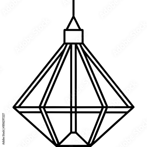 Geometric diamond shaped pendant light fixture outline drawing isolated on