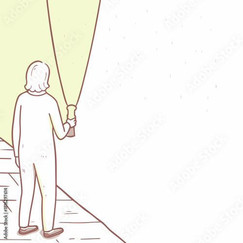 Person holding a flashlight illuminating a blank white space