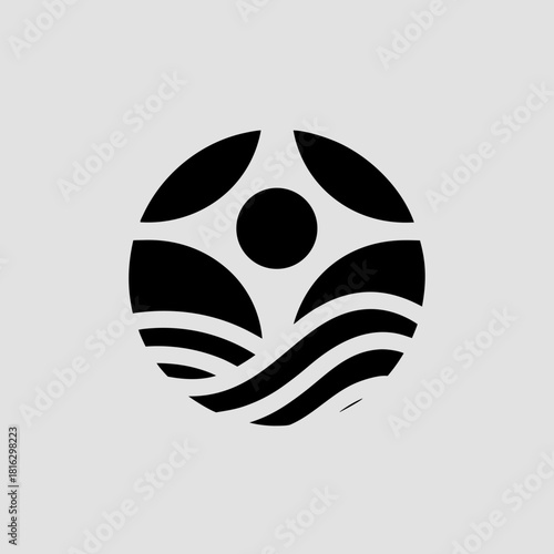Abstract black and white circular logo design featuring nature elements