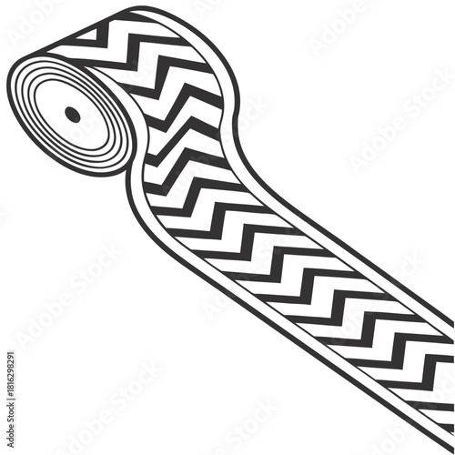 Black and white chevron pattern ribbon roll isolated on