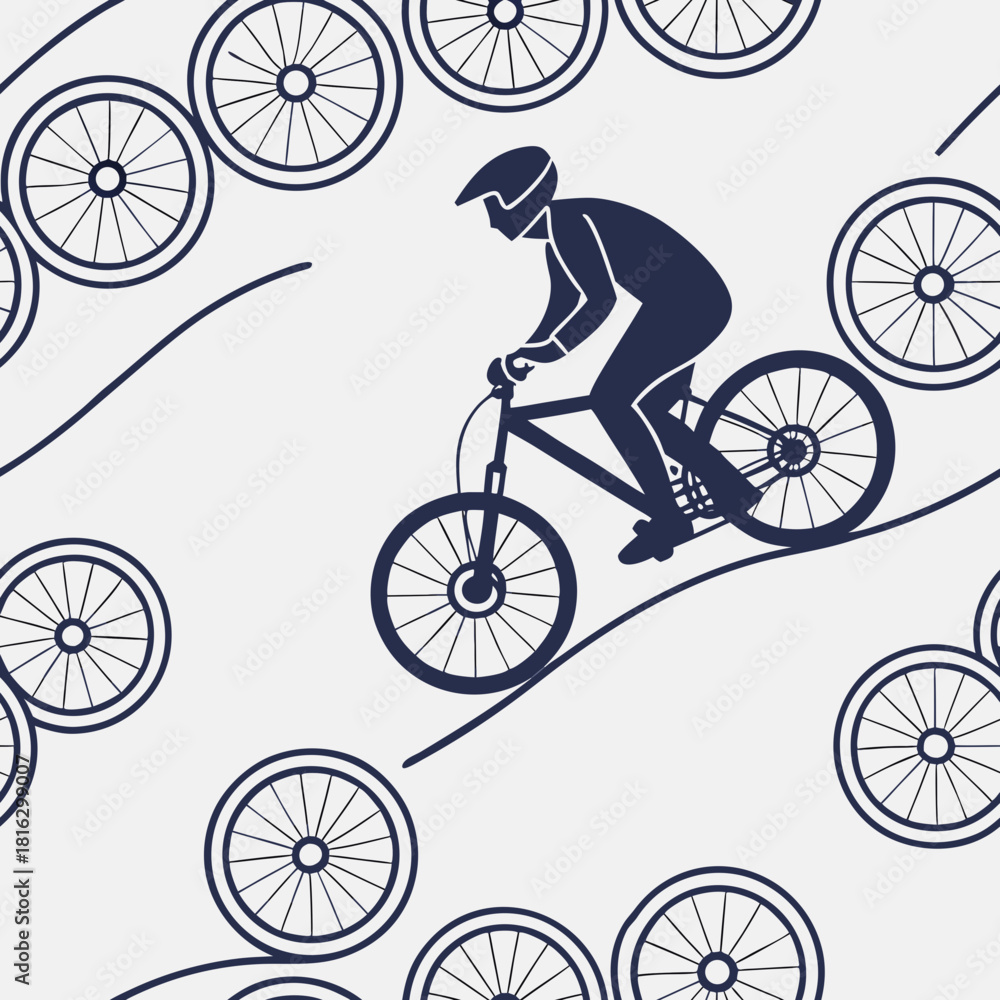 Obraz premium Stylized silhouette of a mountain biker riding downhill pattern