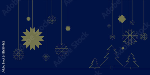 Modern Christmas geometric background with simple line elements. Creative abstract Xmas design. Vector illustration