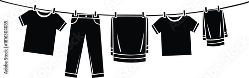 vector illustration of clothes hanger with clothes