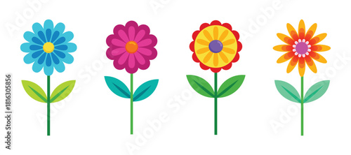 set of colorful flat flower vector illustration isolated on white background for spring design
