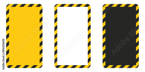 Yellow and Black Caution Tape Frames, Diagonal Stripes, Rectangle Warning Frame Set for Safety and Hazard Designs