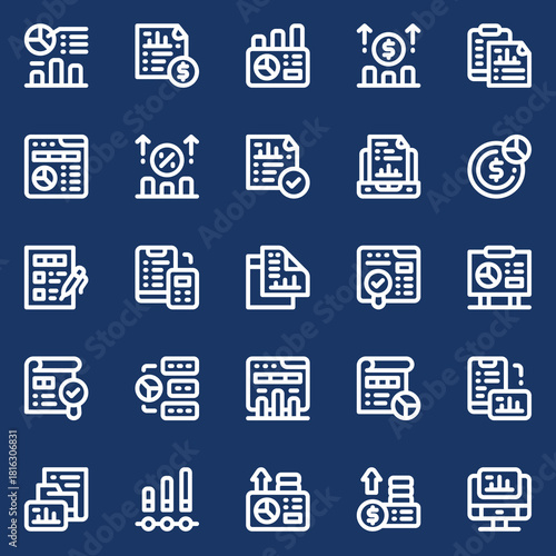Data Analysis and Financial Report Icons for Business and Finance