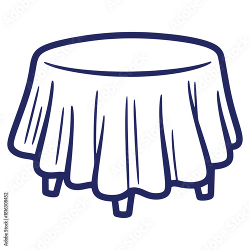 Simple Illustration of a Round Table with a Tablecloth Draping Down in Minimalist Style Dinner Party Ready