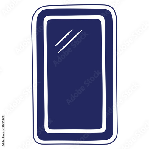 Stylish blue mirror illustration with reflection and rounded edges design for modern interior decor and personal grooming use