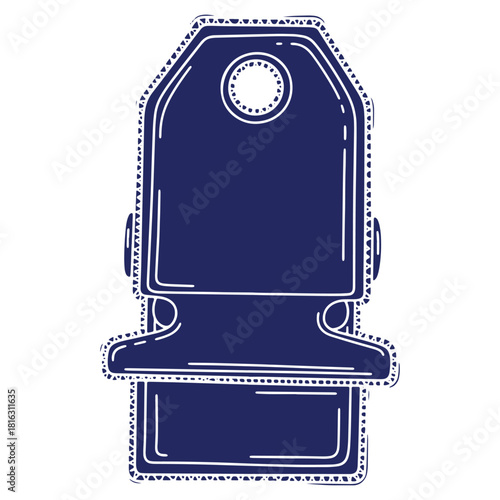 Stylized Illustration of a Dark Blue Towel Clip or Peg with Detailed White Outline Design Element