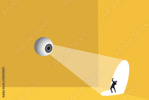 Intense scrutiny of a terrified person under a giant eye