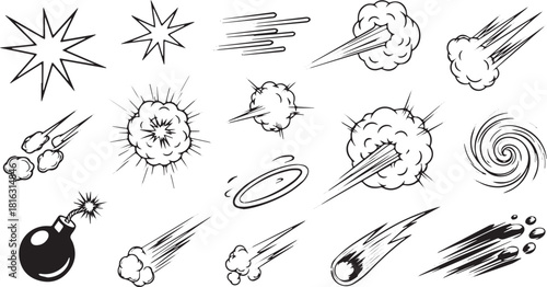 Set of hand-drawn motion effect elements comic style vector illustration for animation and design background