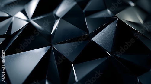 Dark abstract background with a low poly geometric triangular pattern.