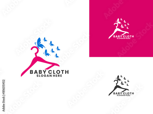 hanger with butterfly logo design vector template. baby clothing logo design vector template