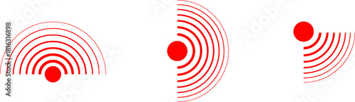 Pain point. Red concentric ripple circles Radial signal wave icon. Radar vector icons. Signal concentric circles. Sound wave background radio station signal. Sonar sound waves. Vector PNG or JPG