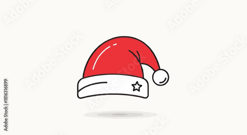 Festive Simplicity: Santa Hat Featuring Smooth Curves and Delicate Holiday Touches in a Minimalist Style