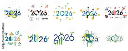 Business Plan Growth Strategy 2026 Vector Collection Modern Flat Design for Target Success Finance