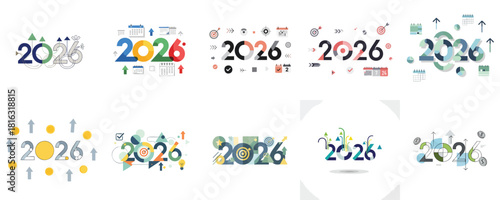 Marketing Performance Digital Strategy 2026 Vector Collection Modern Flat Design for Target ROI Calendar