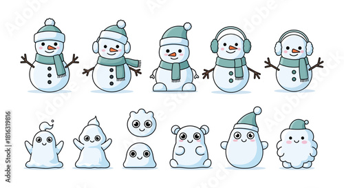 Cute Snowman and Snow Creatures Set – Winter Cartoon Characters