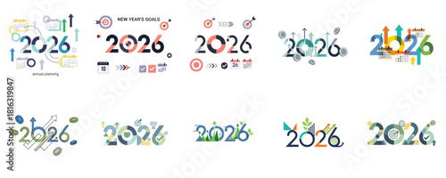Annual Planning Goal Setting 2026 Vector Collection Modern Flat Design for Target Schedule Timeline Strategy