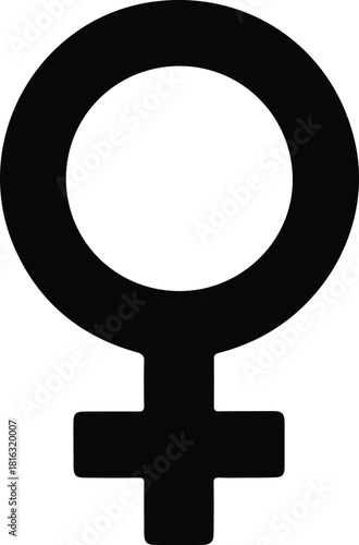 Female gender symbol icon graphic, Bold black female gender symbol representing femininity, women, and gender identity, suitable for educational, medical, social, and digital design uses.

