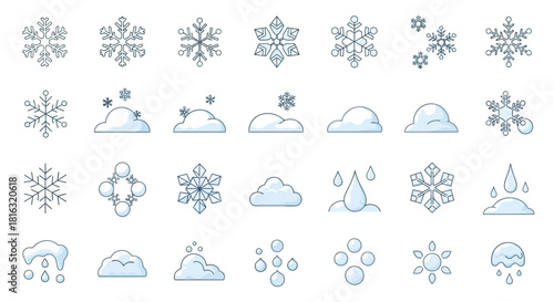 Winter Snowflake and Weather Icon Set – Frosty Seasonal Elements