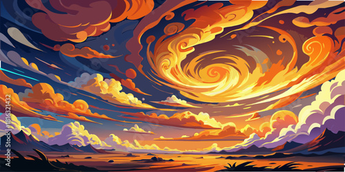 Dramatic Orange Swirl. A stylized design that brings suspense and wonder into one frame. Perfect for a dark yet fiery fantasy mood.