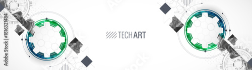 Abstract background. Scientific and technological concept with the use of technical elements formed in the shape of a circle. Vector.