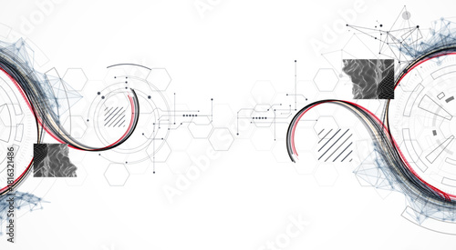 Abstract background. Scientific and technological concept with the use of technical elements formed in the shape of a circle. Line art. Vector