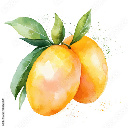 Simple_Watercolor_style_painting_of_fresh_mango_on_a_white_Hand-painted watercolor design, vectorized, painting style, vector set available in EPS, simple design