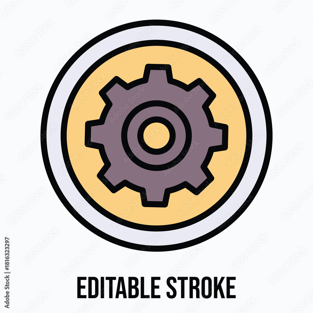 Fototapeta premium Settings Gear Button Vector Icon Illustration, Lineal Colour Icon