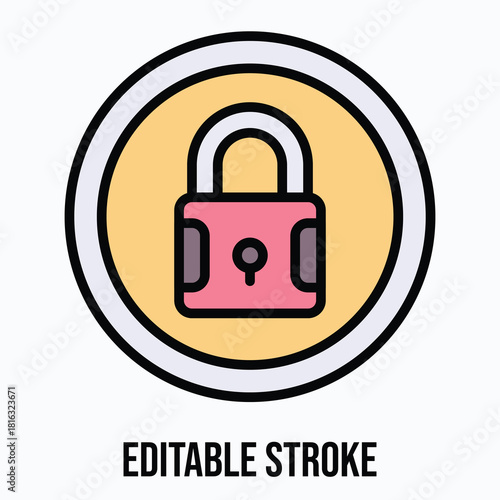 Security Lock Button Vector Icon Illustration, Lineal Colour Icon