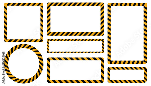 Warning Striped Frame, Vector with Yellow and Black Diagonal Stripes, Caution Sign Border, Potential Danger Template for Safety and Hazard Designs