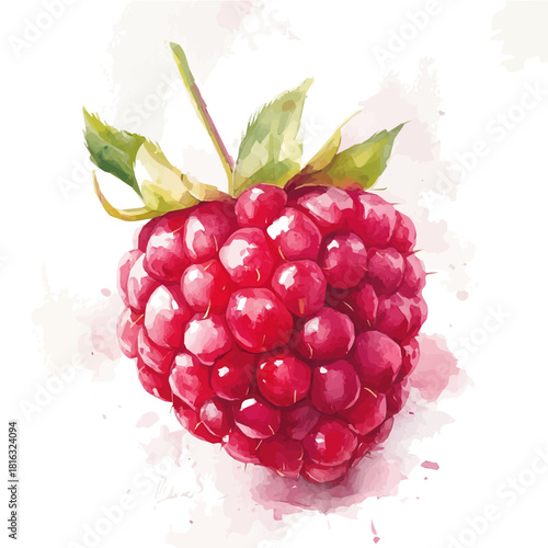 Watercolor_style_painting_of_fresh_raspberry_on_a_white_Hand-painted watercolor design, vectorized, painting style, vector set available in EPS, simple design
