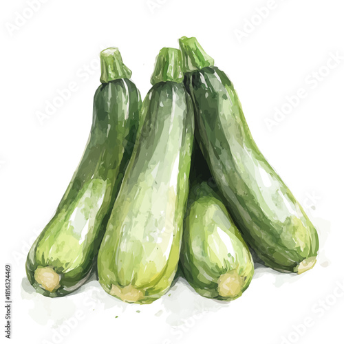 Watercolor_style_painting_of_fresh_zucchini_on_a_white__Simple Hand-painted watercolor style, vectorized, painting style, vector set available in EPS