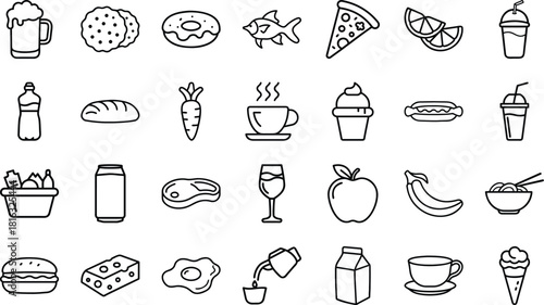 Bundle of Media Player and Audio/Video Control Line Art Icons: Play, Pause, Skip, Shuffle, Volume, and Multimedia Playback Symbols