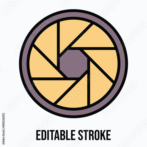 Camera Shutter Vector Icon Illustration, Lineal Colour Icon