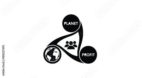 Abstract representation of the triple bottom line: planet, profit, and people, in a balanced cycle.