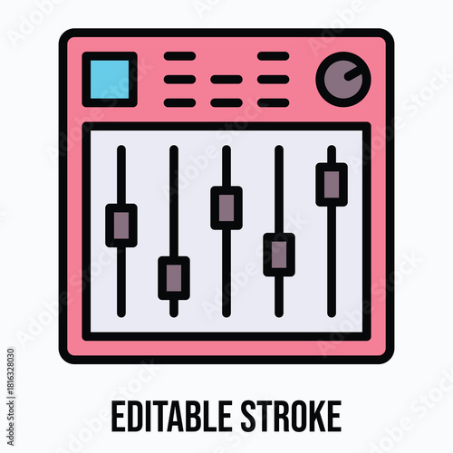 Sound Mixer Control Vector Icon Illustration, Lineal Colour Icon