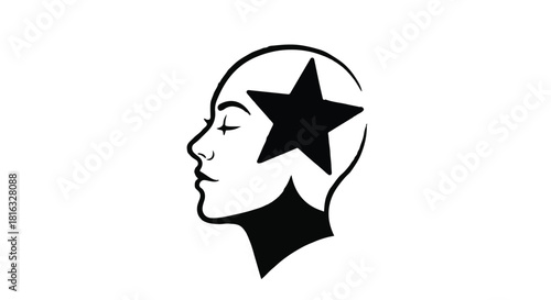 Profile of a woman's head with a star inside representing creativity and inspiration
